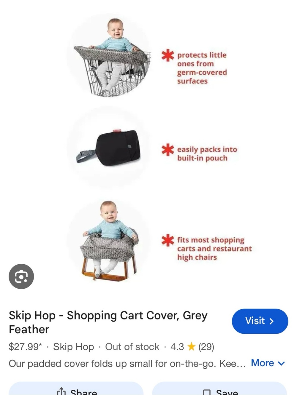 Skip Hop Shopping Cart Cover Grey Feather